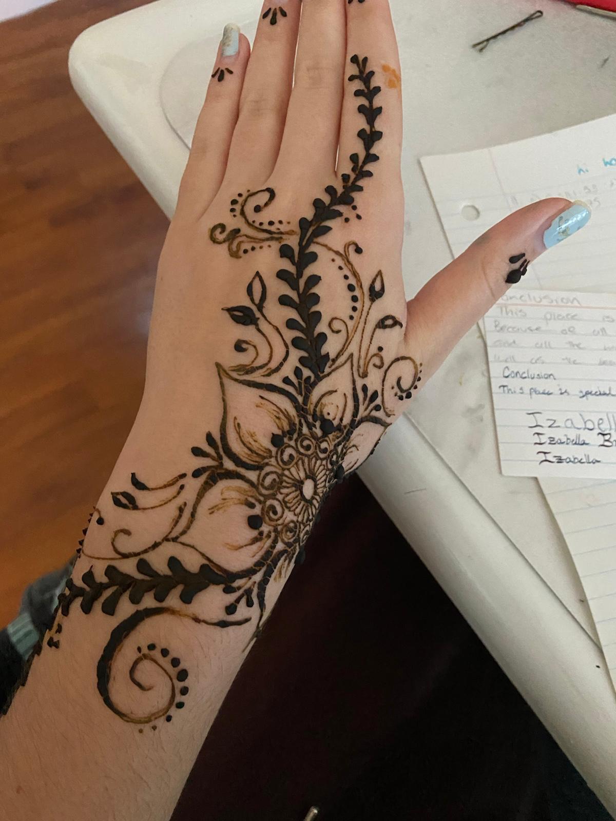 Floral mandala with a rich henna stain